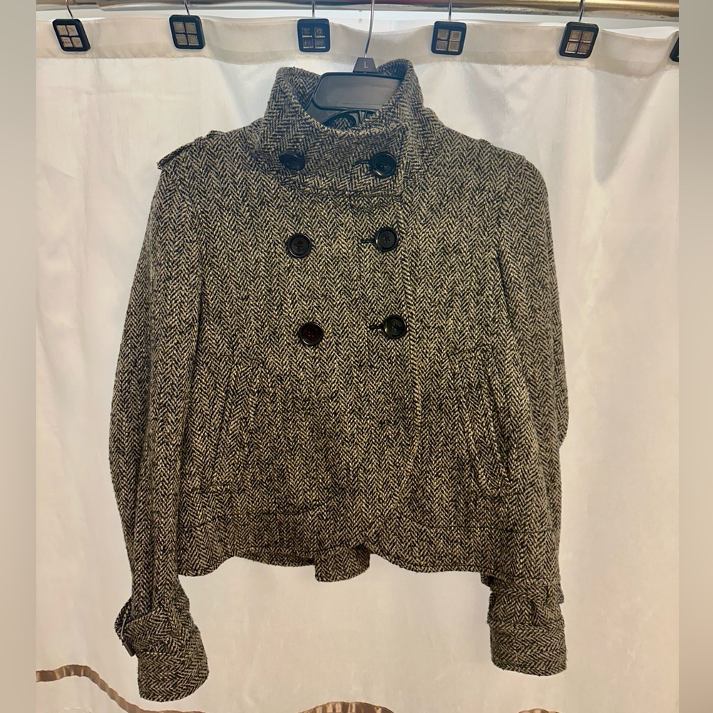 Michael Kors Tweed Cropped Jacket Size S Black White Grey